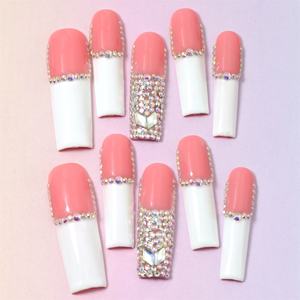 Precio de fábrica al por mayor, diseño de uñas francesas, uñas postizas hechas a mano, 10 piezas, uñas acrílicas 3D en forma de ataúd, uñas artificiales. - Product Image 3