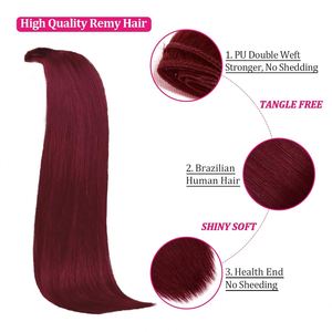 Extensiones de Cabello Humano Remy 100% Naturales con Clip, Juego Completo de 7 Piezas, Extensiones de Cabello Liso con Clip en Color Borgoña # 99J - Product Image 6