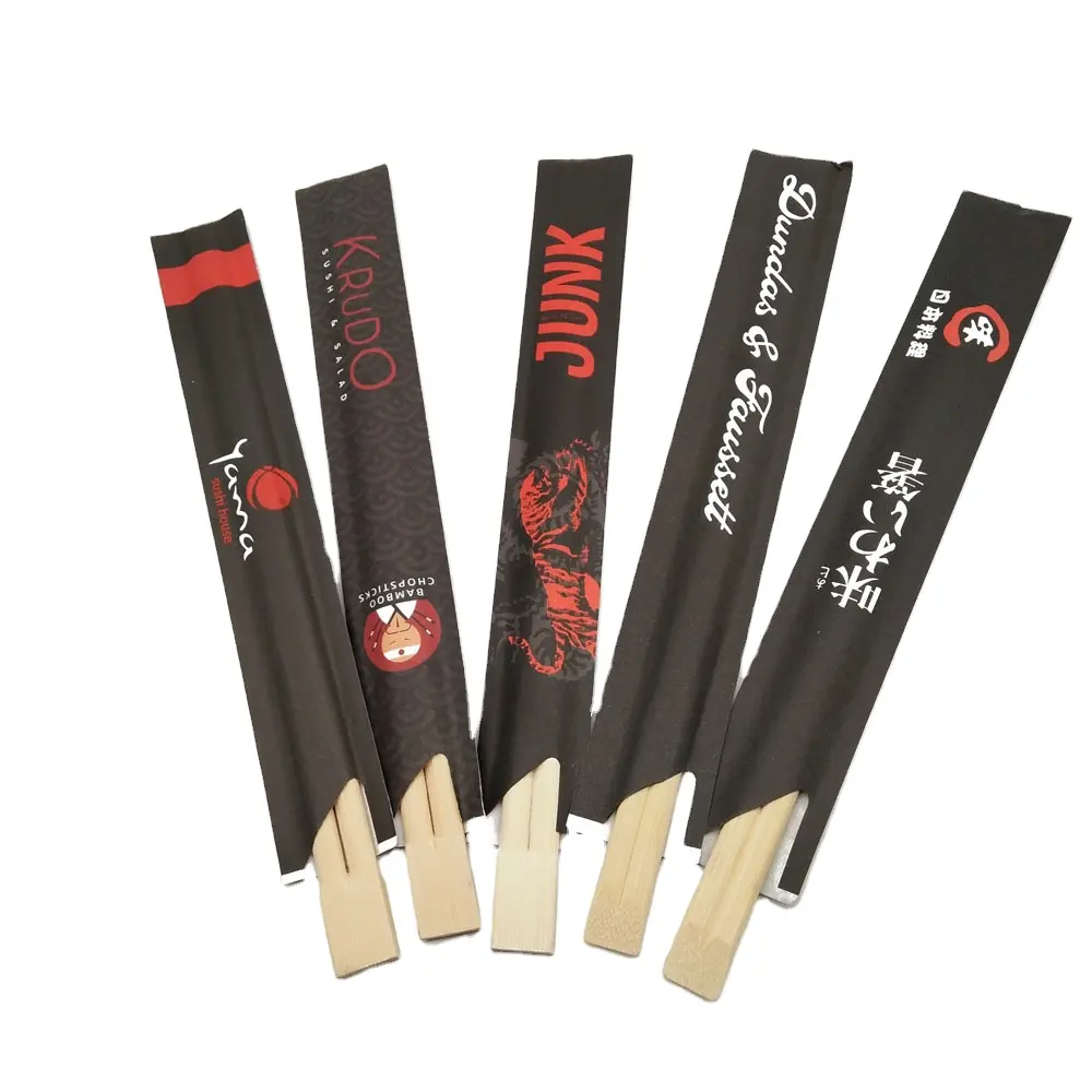 factory price twin bamboo chopsticks disposable paper sleeve