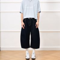 Jeans trois-quarts unisexe américain épissé cimeterre vache brute mi Baggy Denim Shorts respirant décontracté pour hommes femmes pour l'été