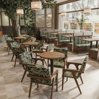 Ensemble de mobilier de restaurant tout-en-un : banquettes semi-circulaires, chaises et tables à motif feuilles tropicales – Vente en gros