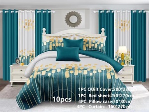 बड़ा फूल microfiber कस्टम बहु राजा 10PCS पॉलिएस्टर चादर शादी पर्दा बिस्तर सेट - Product Image 4