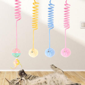 Interactive Pet Cat Chew Toy Funny Cat Stick Plush Spring <b>Ball</b> Self-High Hanging Door Kitten Teaser Cat Wand Accessory - Product Image 6