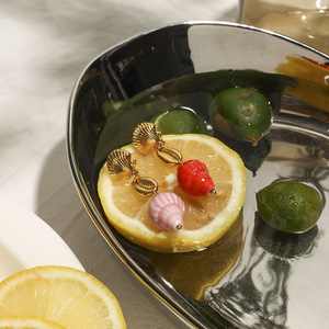 ต่างหูจี้ สแตนเลส เปลือกหอยทอง สีชมพู สีแดง เครื่องประดับรูปหยดน้ำ - Product Image 2