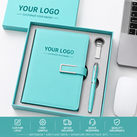 Ensemble cadeau personnalisé de carnet en cuir bleu A5 et stylo avec parapluie, ensemble cadeau de bureau pour entreprise avec stylo pour coffret cadeau d'entreprise