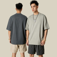 T-shirt basique décontracté pour homme en coton uni 255G, coton à fibres longues, col rond, manches courtes, coupe oversize, grammage lourd, fabricant