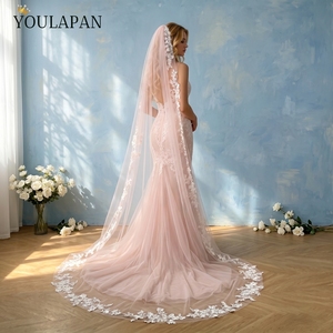 YouLaPan Vestido de <span class=keywords><strong>Novia</strong></span> Romántico de Tul con Encaje <span class=keywords><strong>Rosa</strong></span> Claro, Estilo Iglesia, con <span class=keywords><strong>Velo</strong></span> Largo de Una Sola Capa y Accesorios de Peineta V330 - Product Image 4