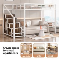Cama Alta Metálica Moderna Tamaño Queen con Escalera y Armario para Dormitorios, Hoteles, Apartamentos - Nuevo Diseño