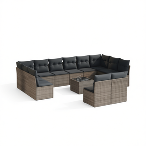 Grey Poly Rattan Garden <b>Sofa</b> <b>Set</b> UV Resistant Waterproof Cushions Outdoor Furniture Contemporary Design - Product Image 1