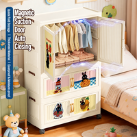 Armoire de rangement pliable et empilable pour la maison avec roulettes mobiles, installation sans outil par clipser, organisateur anti-poussière pour le rangement des jouets