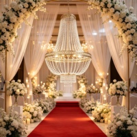 JYLIGHTING Lustre de mariage en cristal, design Empire, octogonal, avec perles, cadre doré champagne, pour plafond de salle de réception