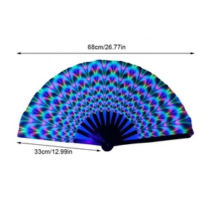 Large 13Inch <b>UV</b> <b>Light</b> Stain Fabric Glaring Handmade Bamboo Folding Rave Fan Clack Fan for Party Bar - Product Image 1