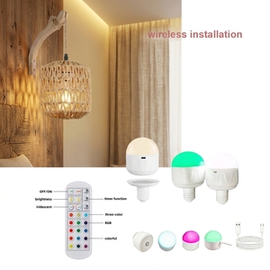 Lampe murale LED en rotin et bois tressé avec ampoule LED RGB rechargeable, commande par télécommande, design rétro pour salon de thé, maison d'hôtes, chambre à coucher - Product Image 2