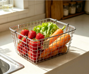Durable 304 Stainless Steel <b>Wire</b> <b>Mesh</b> Basket Rustproof Storage Basket for Kitchen Vegetable Fruit Organizing - Product Image 1