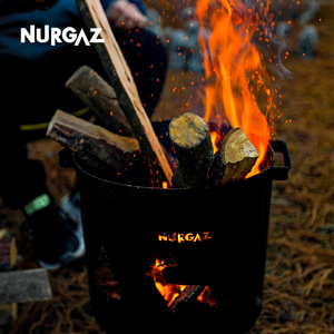 Poêle à bois portable NURGAZ pour le camping en plein air, seau à feu en fonte, petite taille, noir, pour la cuisson au feu de camp - Product Image 1