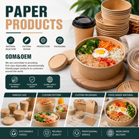 500ml-1500ml Biologisch afbreekbare voedselveilige papieren kraftverpakking met wegwerpdeksel voor fastfood, snacks, brood, koekjes, fruit en salades