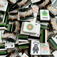 Jeu de Mahjong américain portable en acrylique à 4 couches, 160 tuiles, motifs classiques peints à la main, effet marbre noir et or, personnalisable