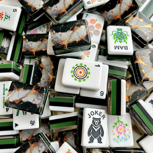Portable 4 Layer Acrylic American Mahjong Set 160 Tiles Hand Painted Classic Artwork Black Gold <b>Marble</b> Effect Back Customizable - Product Image 1