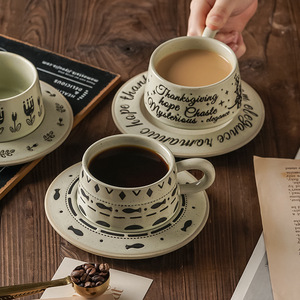 Flower Pattern Ceramic Coffee <b>Cup</b> And Saucer <b>Set</b> 250ml Durable Retro Style For Tea Or Coffee - Product Image 3