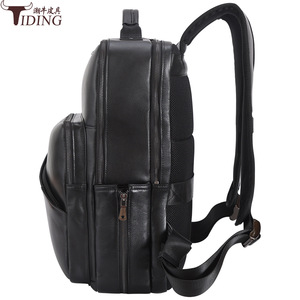 Tiding Men's Genuine Leather <b>Backpack</b> 15.6-inch Business Style Waterproof <b>Black</b> 20-35L Capacity - Product Image 2
