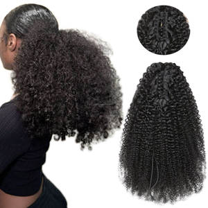 Extensiones de Cabello Chino Virgen 100% con Cutícula Alineada, Cola de Caballo con Cordón, Cambia Rápidamente el Peinado, Cola de Caballo 100% Cabello Humano - Product Image 1