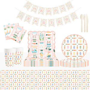 DAMAI Nuevo Diseño con Temática de Primavera y Conejo, Juego de Vajilla Desechable de Papel para Fiesta de Cumpleaños, Platos, Servilletas y Vasos para Pascua - Product Image 1