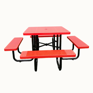 Piazza commerciale all'aperto in metallo <span class=keywords><strong>tavolo</strong></span> da Picnic mobili da giardino in <span class=keywords><strong>acciaio</strong></span> <span class=keywords><strong>tavolo</strong></span> da pranzo <span class=keywords><strong>esterno</strong></span> Patio <span class=keywords><strong>esterno</strong></span> bar <span class=keywords><strong>tavolo</strong></span> con panche - Product Image 4