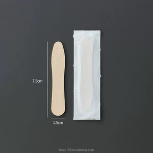 Betulla 75mm Mini cucchiaio per gelato usa e getta in legno carta biodegradabile e plastica confezionata singolarmente per le gelaterie - Product Image 2