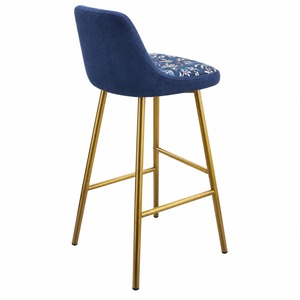 Taburete de Bar Moderno de Terciopelo con Estructura de Metal Dorado y Asiento Floral sin Respaldo - Product Image 5