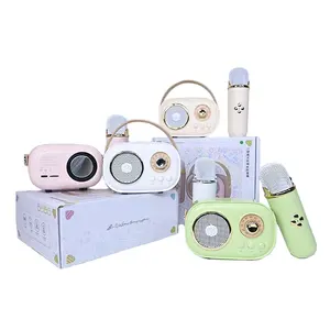 2024 New Gadgets Kids Gift Night LED Lights Party Wireless Speakers Mini Smart Portable Speaker with Microphones Battery Plastic