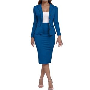 Conjunto de Vestido Blazer sin Cuello de Manga Larga de Terciopelo Antiarrugas de Color Sólido para Mujer, Primavera/Verano - Product Image 5
