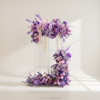 Direkt vom Hersteller: Seiden-Kunstblumen in Lila-Rosa-Farbverlauf für Hochzeiten und Ostern, Tischdekoration, Läufer, Bogen-Arrangement-Set, Foto