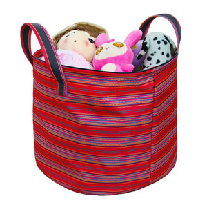 Striped Laundry <b>Basket</b> Round <b>Foldable</b> Polyester Clothing Organizer Storage Bucket For Home Use - Product Image 3
