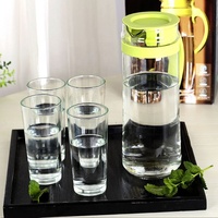 Ensemble de carafes en verre pour l'été, service à thé en verre simple, carafe à eau froide 1,2 L, 5 tasses de 250 ml, ensemble de 5 pièces