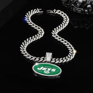 <span class=keywords><strong>Collier</strong></span> Champion personnalisé avec <span class=keywords><strong>pendentif</strong></span> serti de diamants, <span class=keywords><strong>pendentif</strong></span> NFL New York Jets, style punk hip-hop, <span class=keywords><strong>collier</strong></span> chaîne cubaine - Product Image 4