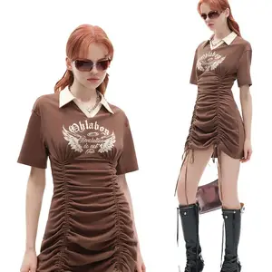 OHLABOY Designer Color Block Lapel Dress for Women Slim Fit Splice Dress