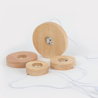 Support d'affichage en bois LED alimenté par USB, design de cylindre laser en cristal 3D, style minimaliste, lumière nocturne à température multicolore