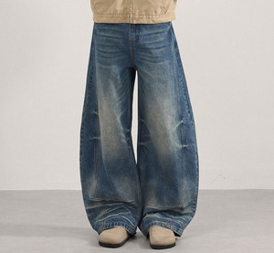 Vintage moda lavaggio neve blu sbiadito Machete di alta qualità Streetwear ampio baffo Denim personalizzato Logo <span class=keywords><strong>uomo</strong></span> Casual a gamba larga <span class=keywords><strong>Jeans</strong></span> - Product Image 1