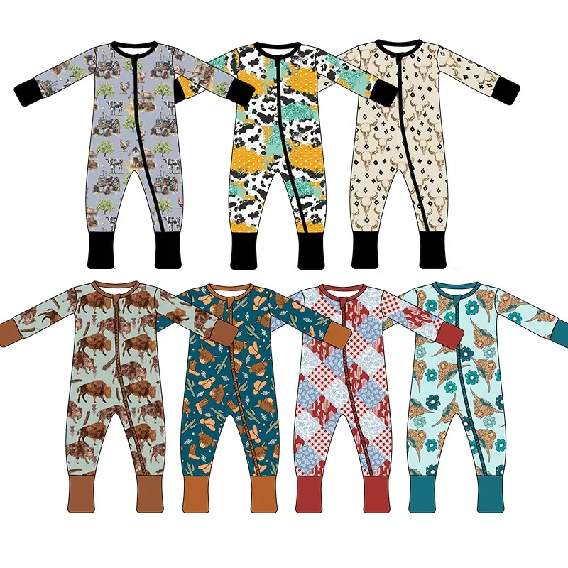 Valentine's Day Winter Bamboo Fabric Long Sleeve Baby Fold Over Sleepwear Boy Girl Zippy Romper One Piece Pajamas Clothes