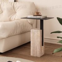 Table d'appoint moderne en travertin de style nordique minimaliste pour villa, petit appartement, canapé, table de chevet d'angle pour salon