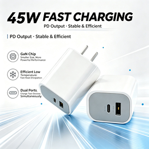 Cargador Rápido GaN de 45W, <span class=keywords><strong>PD3</strong></span>.<span class=keywords><strong>0</strong></span> QC3.<span class=keywords><strong>0</strong></span>, USB Tipo C, Salida Dual, Cargador de Pared Estadounidense, Adaptador de Corriente con Certificación FCC para Dispositivos Móviles - Product Image 4