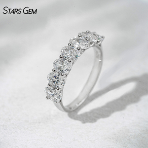 Starsgem 1.79ct Oval Cut Lab Grown 3.5*5mm Diamond 18K White Gold Rhodium Plated Half <b>Circle</b> Seven Stone Classic <b>Ring</b> - Product Image 1