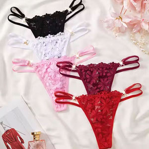 हॉट बिक्री सेक्सी फीता जाल वाली महिलाओं को कम कमर के पुष्प फ्राउएन टंगा फैशन डायमंड बकल पैंटी - Product Image 6