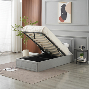 Cama Moderna con Almacenamiento, Tapizada en Lino Gris, Estilo Simple, Individual/Doble, con Sistema de Elevación Neumático - Product Image 2