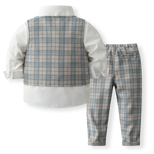 Catpapa - Conjunto de 4 Piezas <span class=keywords><strong>para</strong></span> Niños, Estilo Caballero, Chaleco a Cuadros, Corbata de Lazo, Camisa, Pantalones a Cuadros, Traje de Boda - Product Image 2