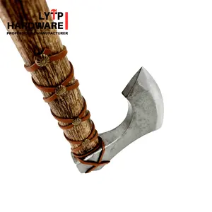 木製ハンドル付き炭素鋼バイキングひげを生やした屋外斧ハンドフォージ手鍛造バイキング斧