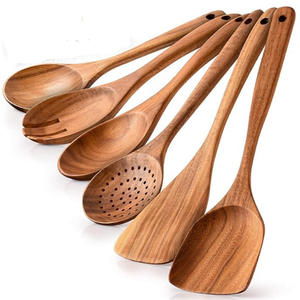 بيع بالجملة 6 أواني مطبخ خشب خيزران طبيعي أداة خشب ساج مع حامل مخصص للطبخ - Product Image 4