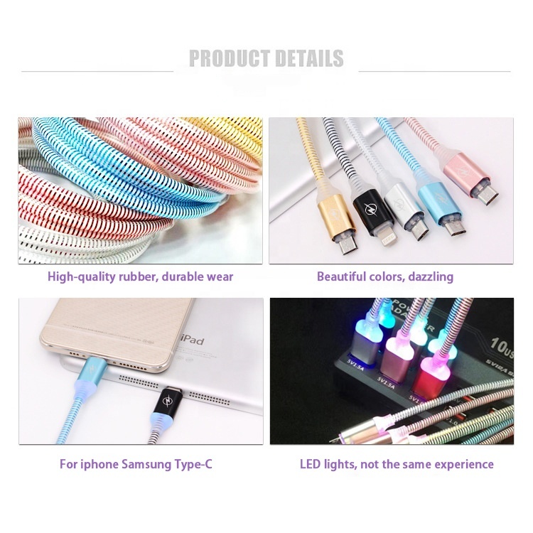 Nuevo diseño 1 M/2 M/3 M/personalizado Micro USB 8 Pin Cable de datos con LED luz para teléfono móvil iPhone