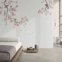 Papier peint texturé 3D, murale de style chinois avec oiseaux et fleurs, papier peint et tissu mural pour fond de télévision