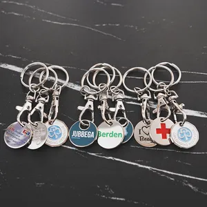 Nhà Sản Xuất Khuyến Mại Miễn Phí Thiết Kế Giỏ Mua Hàng Kim Loại Token Xe Đẩy Đồng Xu Chủ Keychain Với Logo Cho Bán